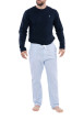 Thumbnail Ensemble pyjama long en coton biologique bleu marine à pantalon motif Vichy ciel à coupe fermée - Image 4