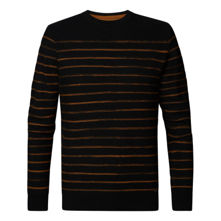 Pull en coton noir à rayures orange avec coupe...