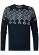 Thumbnail Pull marine moucheté à motifs losanges blancs avec coupe droite et col rond