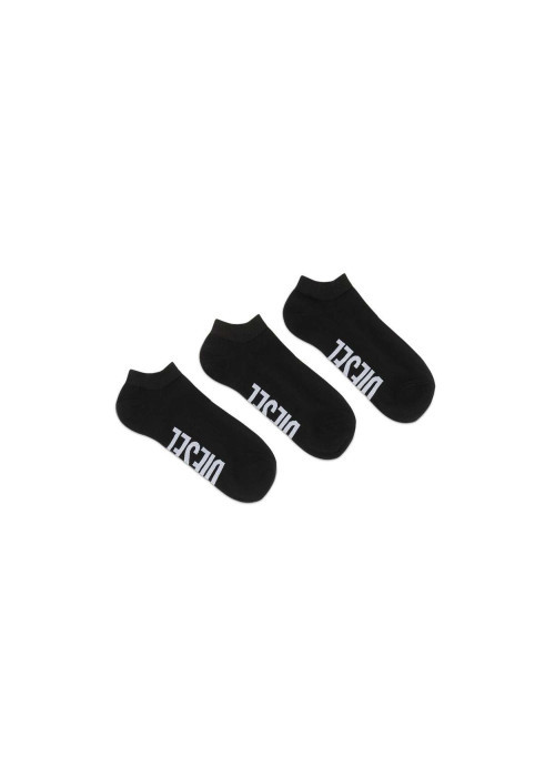 Lot de 3 paires de chaussettes basses noir unies avec une coupe courte et le nom de la marque imprimé dessous