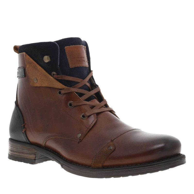 Redskins - Bottines En Cuir Marron Fourrées Avec Empiècements Foncées, Lacets Tressés Marrons Et Fermeture Zippée - Brandy