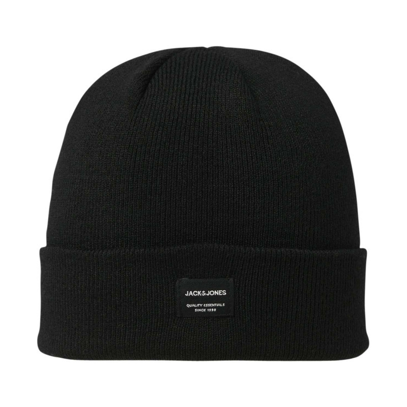 Jack & Jones - Bonnet Noir Uni Avec Une étiquette Cousue Sur L'ourlet - Noir
