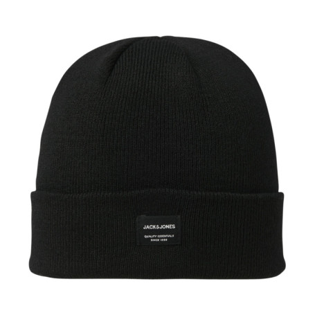 Bonnet noir uni avec une étiquette cousue sur...