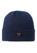 Thumbnail Bonnet bleu uni en maille avec étiquette iconique sur l'ourlet
