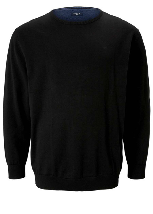 Pull noir pour homme en coton en maille piquée coupe droite