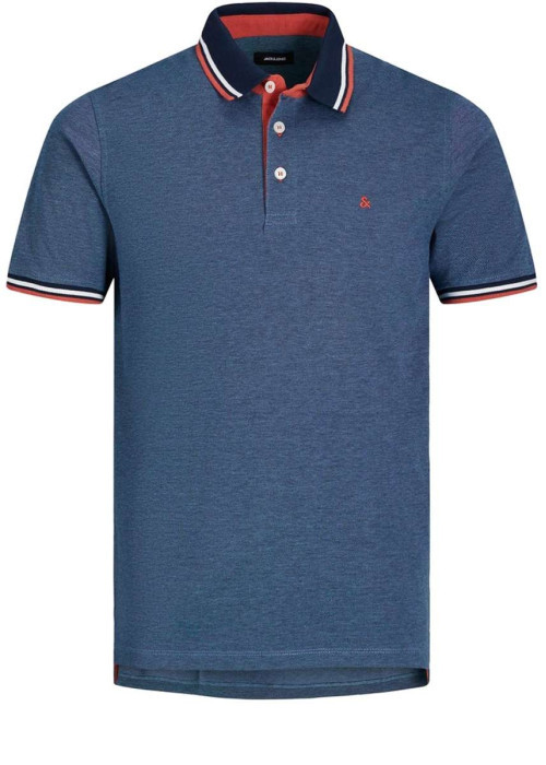 Polo bleu pour homme avec logo en coton coupe droite PAULOS