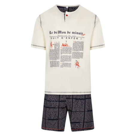 Pyjama court en coton beige imprimé vélo à...