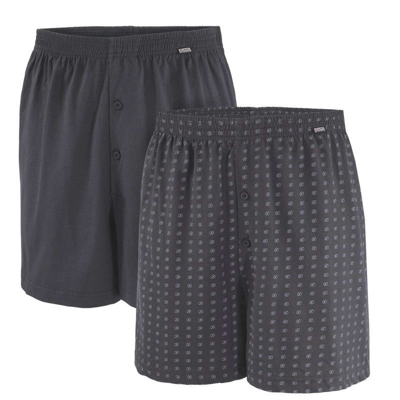 Adamo - Lot De 2 Caleçons En Coton Anthracite Imprimés Avec Une Coupe Large - Anthracite Adamo - Lot De 2 Caleçons En Coton Anthracite Imprimés Avec Une Coupe Large - Anthracite