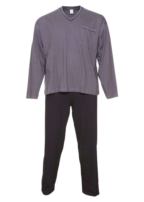 Ensemble de Pyjama long en coton anthracite rayé à coupe large et un col en V