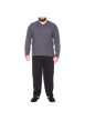 Thumbnail Ensemble de Pyjama long en coton anthracite rayé à coupe large et un col en V - Image 3