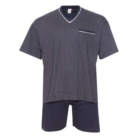 Ensemble de Pyjama court en coton marine rayé à...