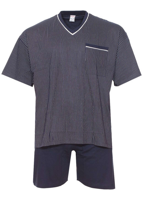 Ensemble de Pyjama court en coton marine rayé à coupe large et un col en V