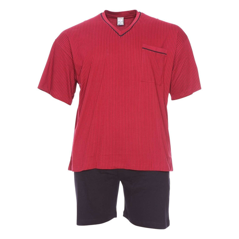 Adamo - Ensemble De Pyjama Court En Coton Bordeaux Rayé à Coupe Large Et Un Col En V - Bordeaux Adamo - Ensemble De Pyjama Court En Coton Bordeaux Rayé à Coupe Large Et Un Col En V - Bordeaux