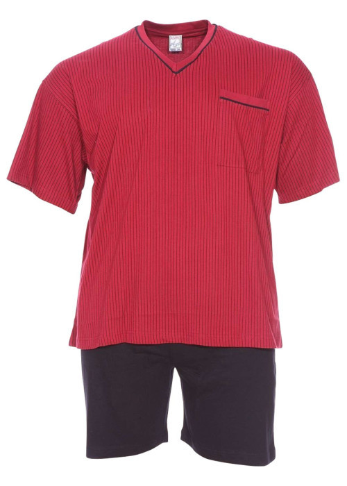 Ensemble de Pyjama court en coton bordeaux rayé à coupe large et un col en V