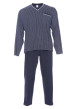 Thumbnail Ensemble de Pyjama long en coton marine rayé à coupe large et un col en V