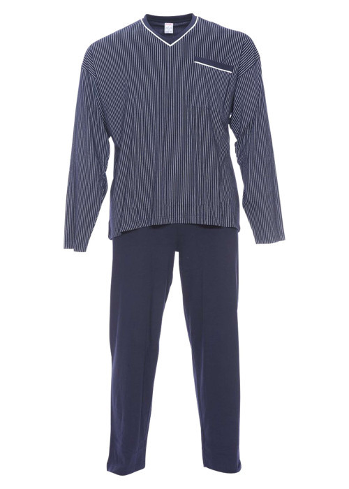 Ensemble de Pyjama long en coton marine rayé à coupe large et un col en V