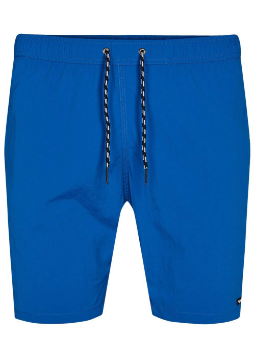 Short de bain bleu uni avec une taille élastiquée et une coupe droite