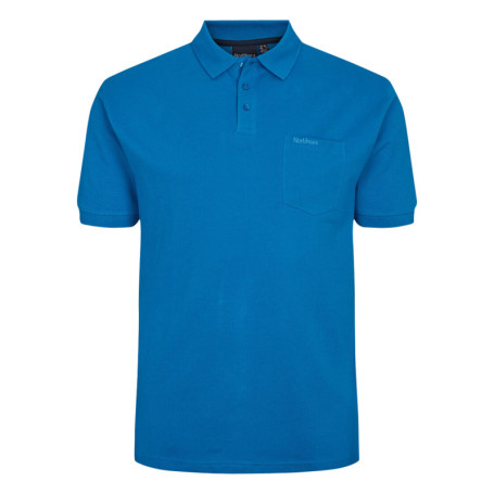 Polo bleu uni en coton avec un col boutonné et...