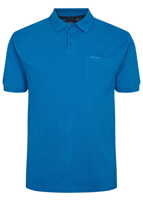 Polo bleu uni en coton avec un col boutonné et une coupe droite