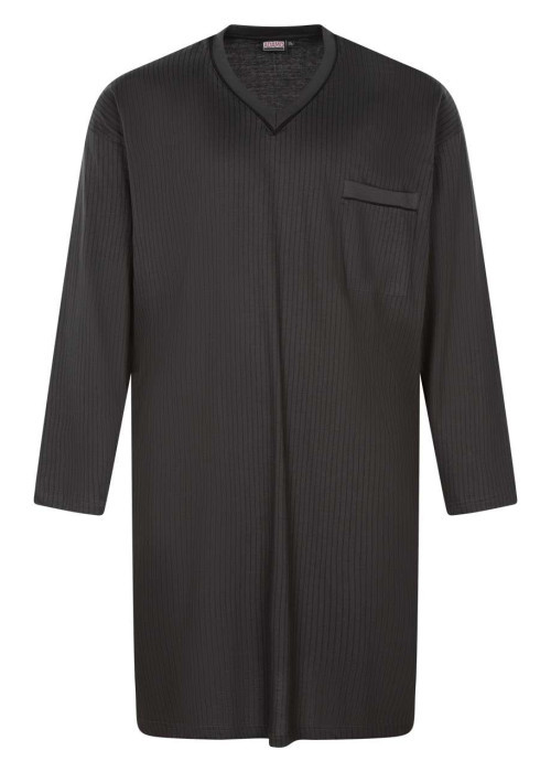 Chemise de nuit longue grise unie avec un col en V et des manches longues