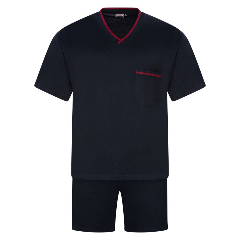 Adamo - Ensemble De Pyjama Marine Uni à Col En V Et à Taille élastiquée - Bleu Adamo - Ensemble De Pyjama Marine Uni à Col En V Et à Taille élastiquée - Bleu