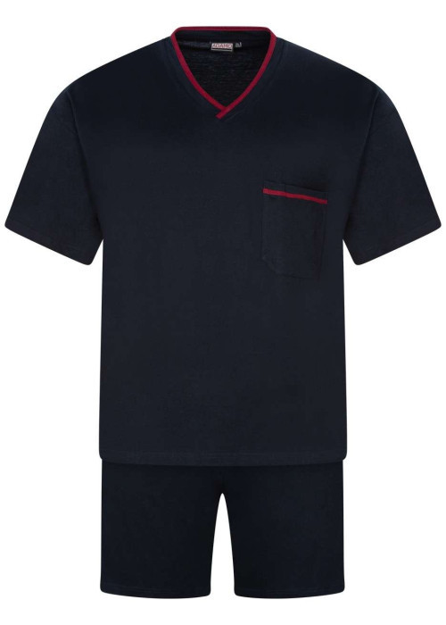 Ensemble de Pyjama marine uni à col en V et à taille élastiquée