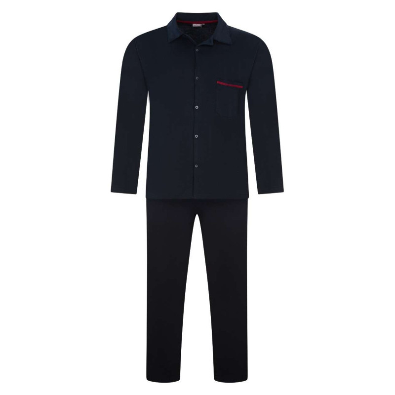 Adamo - Ensemble De Pyjama Marine Uni à Fermeture Boutonnée Et Taille élastiquée - Bleu Adamo - Ensemble De Pyjama Marine Uni à Fermeture Boutonnée Et Taille élastiquée - Bleu