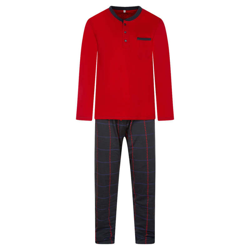 Christian Cane - Pyjama Long En Coton Rouge Uni Avec Une Coupe Droite Et Un Col Rond - Rouge