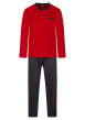Thumbnail Pyjama long en coton rouge uni avec une coupe droite et un col rond
