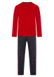 Thumbnail Pyjama long en coton rouge uni avec une coupe droite et un col rond - Image 2