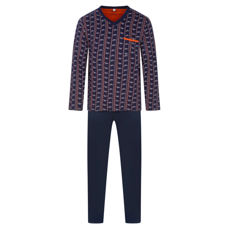 Christian Cane - Pyjama Long En Coton Marine Imprimé Vélo Avec Une Coupe Droite Et Un Col V - Marine Christian Cane - Pyjama Long En Coton Marine Imprimé Vélo Avec Une Coupe Droite Et Un Col V - Marine