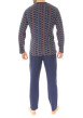 Thumbnail Pyjama long en coton marine imprimé vélo avec une coupe droite et un col v - Image 2