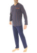 Thumbnail Pyjama long en coton marine imprimé vélo avec une coupe droite et un col v - Image 3