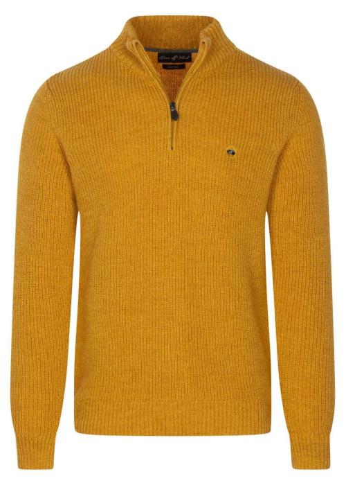 Pull uni moutarde à coupe droite avec un col montant et zippé et des manches longues