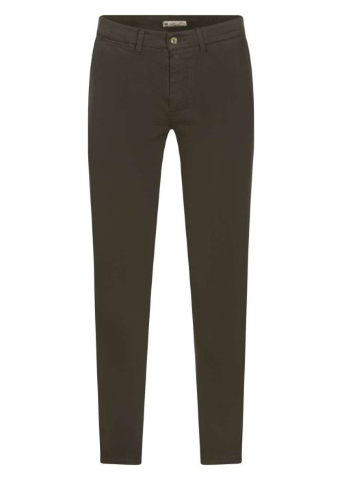 Pantalon chino en coton kaki uni avec une coupe ajustée et des passants
