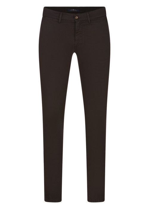 Pantalon Chino en coton marron uni avec une coupe ajustée et une poche gousset