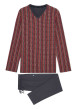Thumbnail Pyjama long Ottawa en coton gris à col imprimé imprimé géométrique et logo brodé sur le pantalon - Image 2