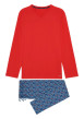 Thumbnail Pyjama long Lugano en coton multicolore à col v et imprimé géométrique sur le pantalon - Image 2