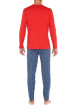 Thumbnail Pyjama long Lugano en coton multicolore à col v et imprimé géométrique sur le pantalon - Image 3