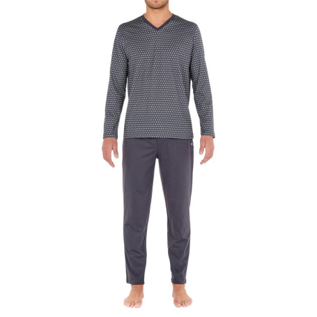 Pyjama long Jaipur en coton gris à col v...