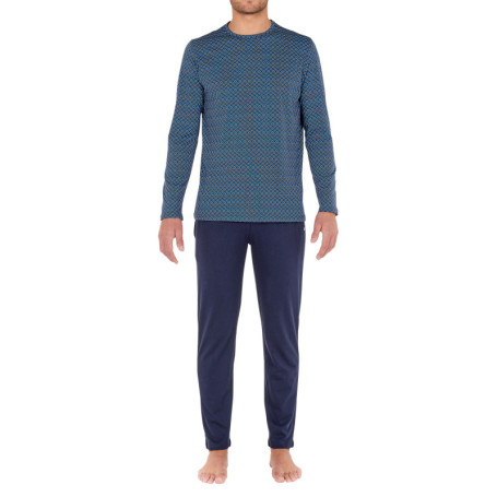 Pyjama long Kos en coton bleu à col rond...
