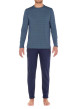 Thumbnail Pyjama long Kos en coton bleu à col rond imprimé géométrique et logo brodé sur le pantalon