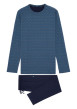 Thumbnail Pyjama long Kos en coton bleu à col rond imprimé géométrique et logo brodé sur le pantalon - Image 2