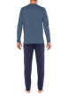 Thumbnail Pyjama long Kos en coton bleu à col rond imprimé géométrique et logo brodé sur le pantalon - Image 3