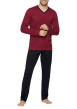 Thumbnail Pyjama long en coton noir et bordeaux uni à coupe droite, col V et taille élastiquée