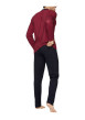Thumbnail Pyjama long en coton noir et bordeaux uni à coupe droite, col V et taille élastiquée - Image 2