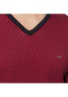 Thumbnail Pyjama long en coton noir et bordeaux uni à coupe droite, col V et taille élastiquée - Image 3