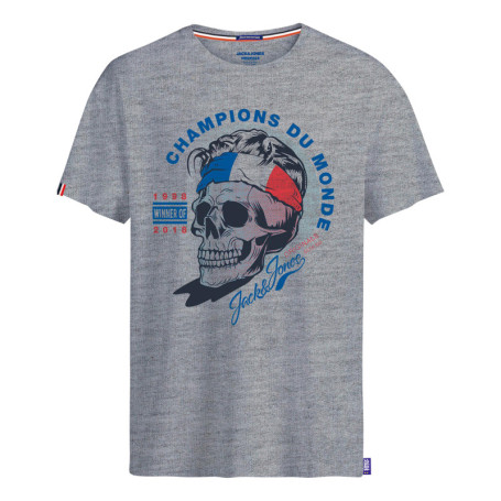 T-shirt col rond en coton gris chiné avec tête...