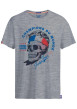 Thumbnail T-shirt col rond en coton gris chiné avec tête de mort floquée sur le thème de la coupe du monde