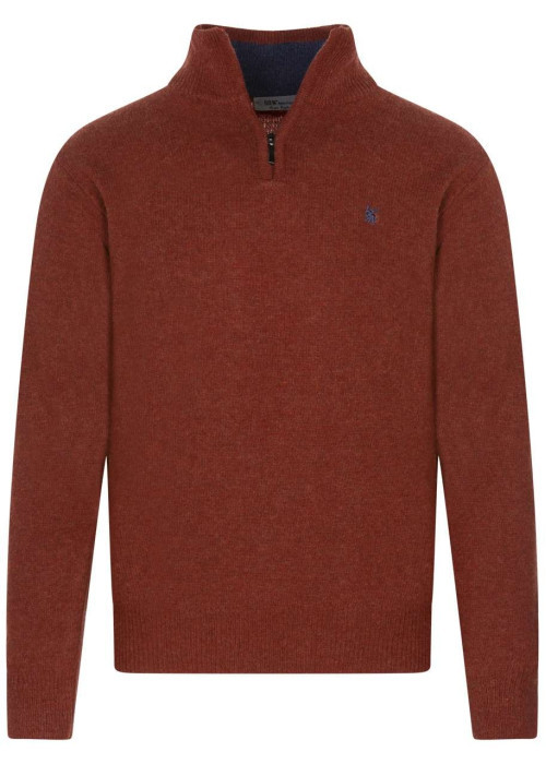 Pull en laine brique uni avec un col camionneur et une coupe droite